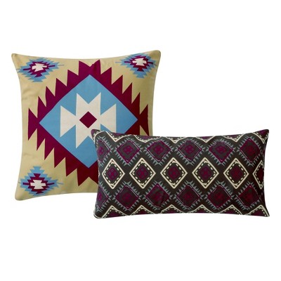 Greenland Home Fashion Southwest Geometric Motifs & Zippered 2-Piece Decorative Pillow Set - 18x18" & 12x24" Earth Tones