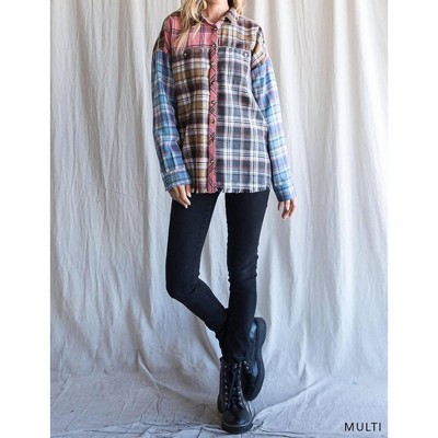 Women's Color Block Frayed Hem Top - Cotton Bleu