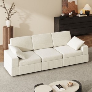 FUFU&GAGA White Corduroy 3 Seater Living Room Sofa High Strength Sponge with Cushions - 1 of 4