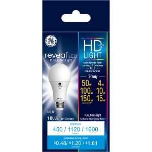 GE Reveal HD+ LED 3-Way Light Bulb: 150W Equivalent, 1600 Lumens, A21, E26 Base, 2850K, Damp Location Suitable, 13.7-Year Life - 1 of 4