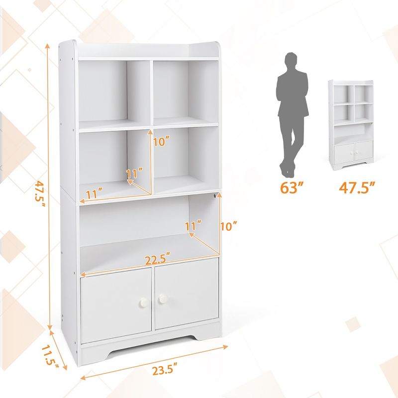 Costway 4-Tier Bookshelf 2-Door Storage Cabinet w/4 Cubes Display Shelf for Home Office, 4 of 11