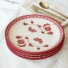 LunaLulinlk Red Set of 4 Round Stoneware Dinner Plates - 3 of 4