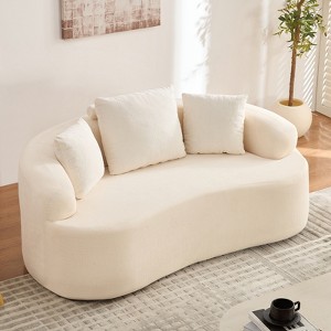 Mjkone Minimalist Curved Loveseat Sofa Couch,Chenille Upholstered 2-Seater Sofa with 3 Pillows,No Assembly Required - 1 of 4