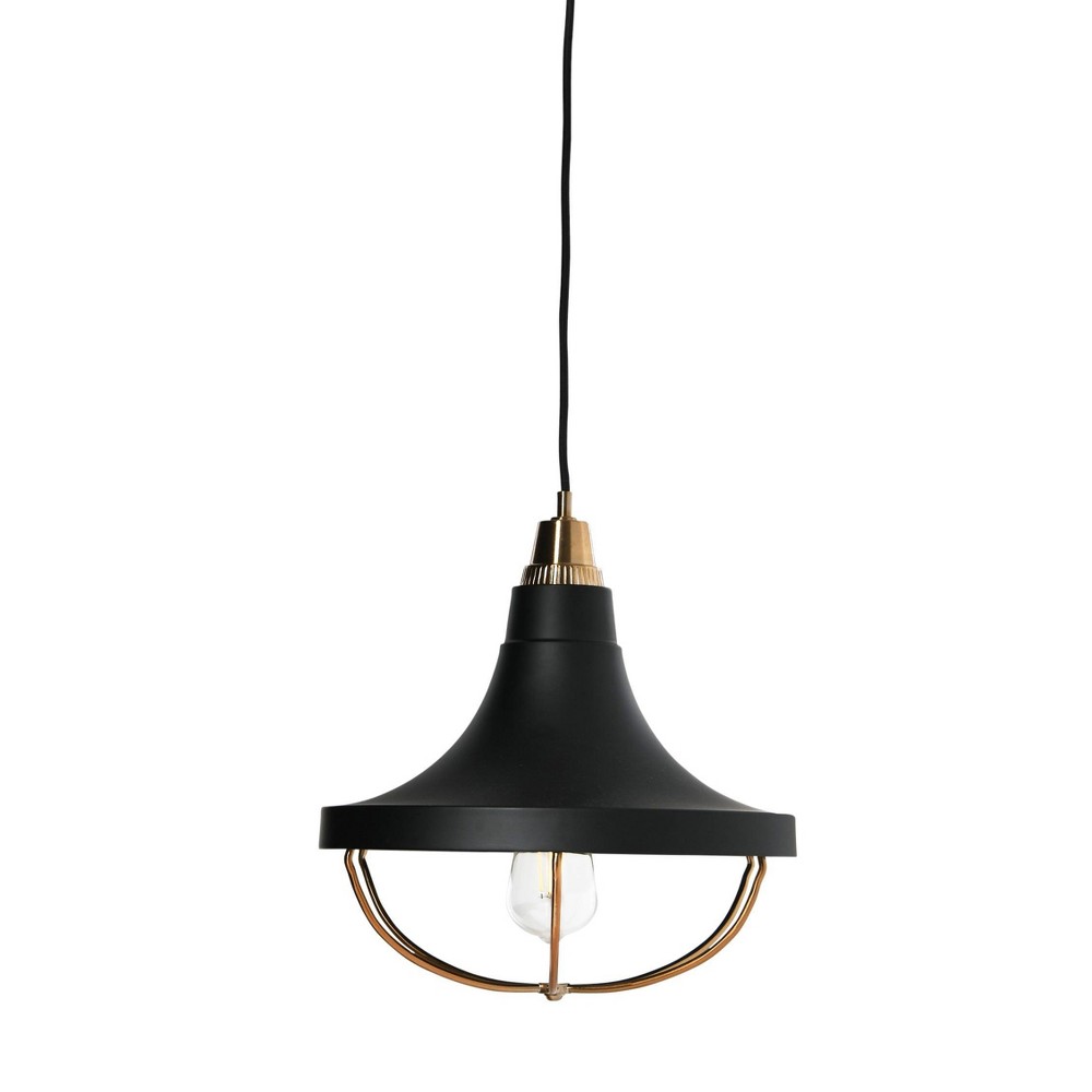 Photos - Chandelier / Lamp Robert Stevenson Lighting Presley Caged Trumpet Metal Ceiling Light Brushed Brass and Matte Black: Industrial Dome, Geometri