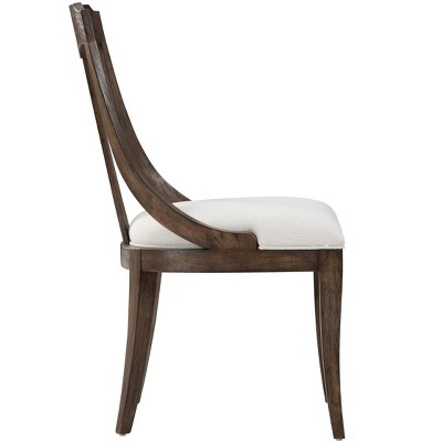Java Finish White Linen Upholstered Wood Arm Chair