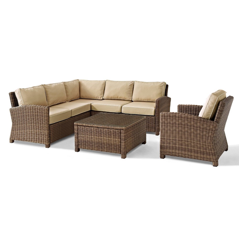 Photos - Garden Furniture Crosley Bradenton 5pc Outdoor Wicker Sectional Set - Sand  