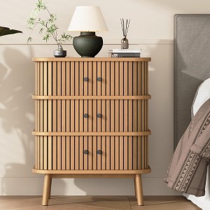 Fluted 3 Drawers Nightstand with Sliding Door - 1 of 4