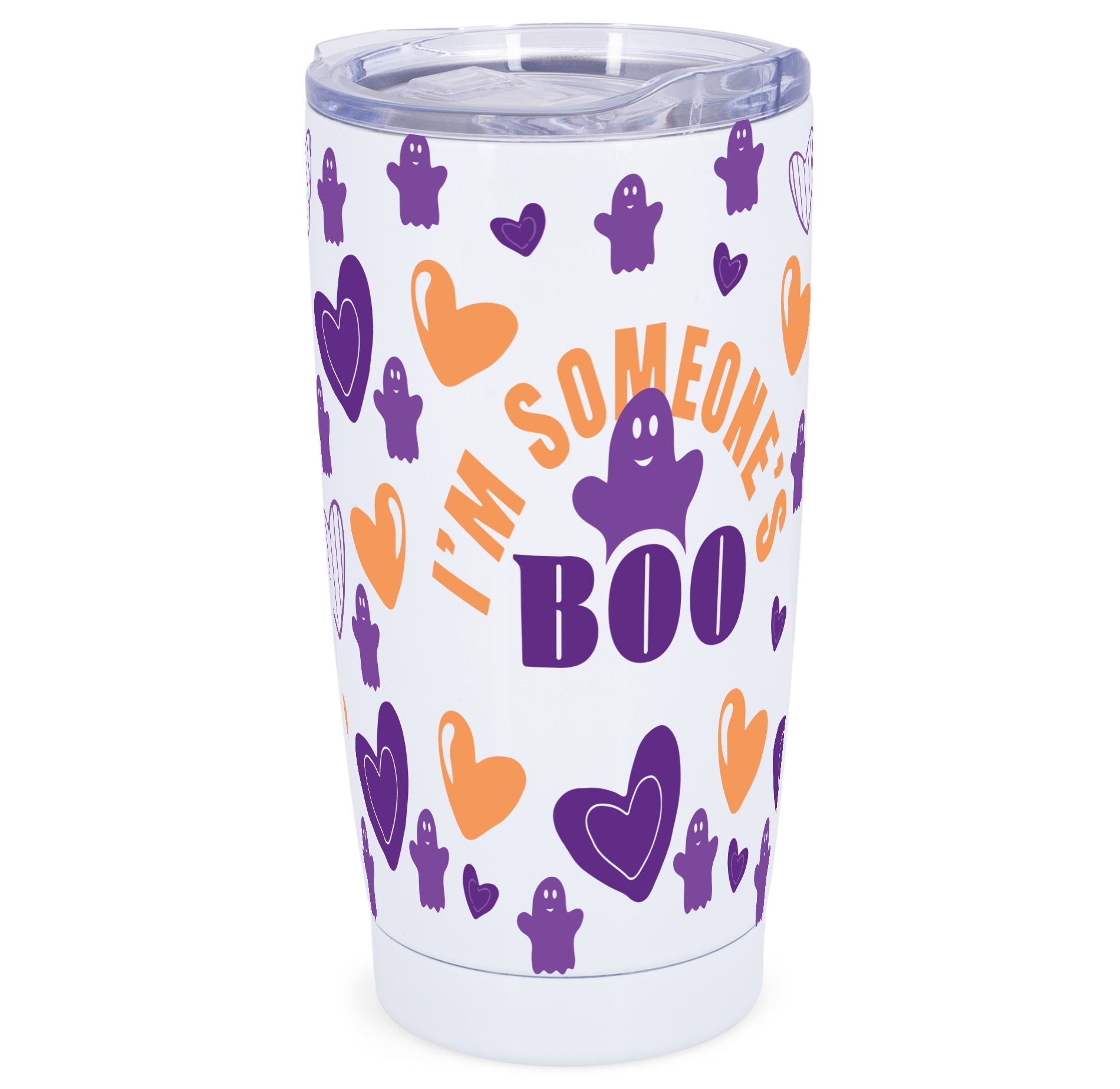 Elanze Designs I'm Someone's Boo Ghost Love Hearts Halloween Wrap-Around Design 20 Ounce Stainless Steel On-The-Go Coffee Mug, Thermal Travel Tumbler