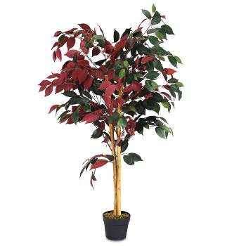Costway 4' Artificial Capensia Bush Red/Green Leaves Indoor Outdoor for Home Decor