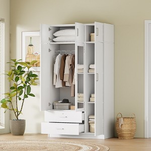 81.10Inch,3-Door Mirror Wardrobe with 2 Drawers and Top Cabinet,Gray - 1 of 4