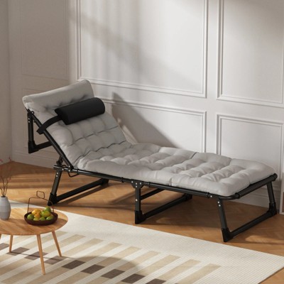 Gray Folding Camping Cot with Padded Mattress and Carry Bag