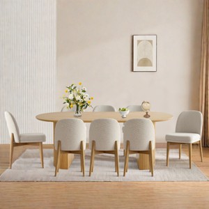 9-Piece Dining Table Set for 8, 79'' Oval Table with 8 Armless Linen Fabric Dining Chair, Parson Chair with Solid Wood Legs, Dining Room-Maison Boucle - 1 of 4