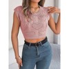 BLUEMING Womens Knit Sweater Cropped Tank Tops Pleated Neck Crochet Heart Hollow Out Sleeveless Going Out Tops - 4 of 4