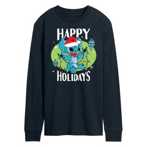 Men's - Lilo and Stitch - Happy Holidays Christmas Long Sleeve Graphic T-Shirt - 1 of 4