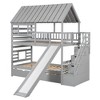 NicBex Twin Over Twin Bunk Bed with Trundle and Slide,House Shaped Loft Bed with Storage Staircase for Bedroom,White/Gray - 4 of 4