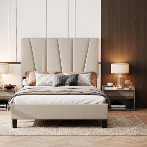 Bed Frame with Adjustable Headboard, Platform Bed Frame with Linen Upholstered, Wooden Slats Support, Noise Free, No Box Spring Needed - 1 of 4
