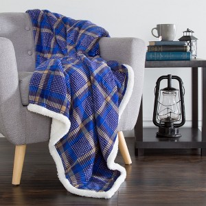 Reversible Plaid Fleece Blanket – 50I"x60" Machine Washable Faux Shearling Throw – Cozy Blanket for Couch, Chair, or Bed by Hastings Home - 1 of 4