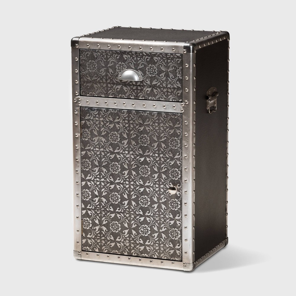 Photos - Wardrobe Cosette Metal Floral Accent Cabinet Silver - Baxton Studio: Universal Stor