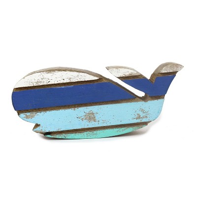 Beachcombers 4" Wood Whale Blue Stripe Figure Coastal Beach House Decor Decoration