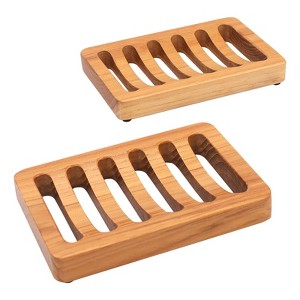 Aoibox Slotted Teak Wood Soap Dish 2 Pack, Self Draining Soap Holder for Shower, Sink, Bathroom, Bathtub, RV, Kitchen Sponge Rack - 1 of 4