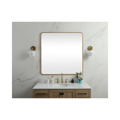 Brass Framed 48" Square Wall Mirror with Rounded Corners