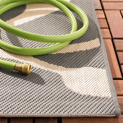 Anthracite and Beige Floral Synthetic Indoor/Outdoor Rug