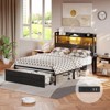 Furnulem Bed Frame with Wood Headboard and Storage Shelf, Metal Platform Bed Frame, LED Lights and Charging Station, No Box Spring Needed, Noise Free - 3 of 4