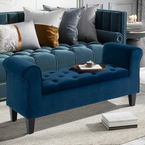 NicBex Velvet Storage Ottoman Bench with Button-Tufted Top,Upholstered Storage Ottoman with Rolled Armrest,Storage Bench for Living Room,Bedroom,Blue - 1 of 4