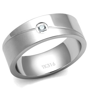 Slickblue Stainless Steel Men's Band with Clear CZ Center Stone, Silver Polished Finish, Size 6-13 - 1 of 4