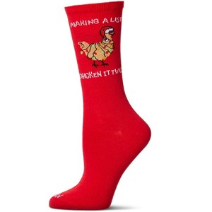 Memoi Women's "Chicken It Twice" Christmas Holiday Novelty Crew Sock Red 9-11 - 1 of 4