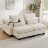 63" Convertible Chaise Lounge Loveseat Sofa Bed, Corduroy Sleeper with USB Ports, Cup Holders & Storage for Living Room-3irtyhousy - 2 of 4