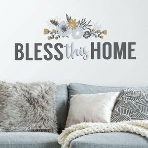 Bless This Home Floral Quote Peel and Stick Wall Decal - RoomMates: Vinyl, Self-Adhesive, Modern Decor, Reusable - 1 of 4