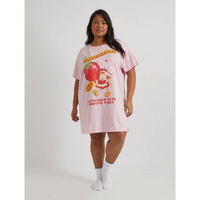 Women's Oversized Graphic T-Shirt Dress - Pink/Strawberry Shortcake