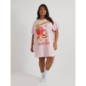 Women's Oversized Graphic T-Shirt Dress - Pink/Strawberry Shortcake - 1 of 4
