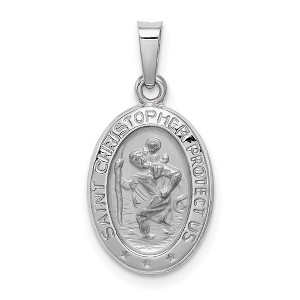 Black Bow Jewelry 14k White Gold Saint Christopher Oval Medal Pendant, 11 x 22mm - 1 of 4
