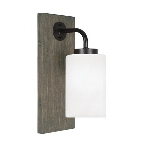 Toltec Lighting Oxbridge 1 - Light Sconce in  Matte Black/Distressed Wood with 4" White Marble Shade - 1 of 1