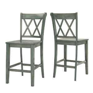 South Hill X Back 24 in. Counter Chair (Set of 2) - Antique Aqua Green - Inspire Q, Blue