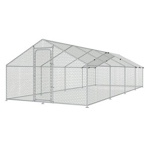 XBRIGH Large Metal Chicken Coop Walk-in Poultry Cage Chicken Run Pen Duck House with Waterproof and Anti-Ultraviolet for Outdoor Farm Use Spire Roof - 1 of 4