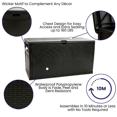 Black 120 Gallon Plastic Wicker Lockable Outdoor Deck Box