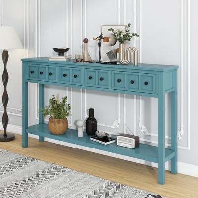 NicBex 4 Drawers Console Table with 1 Open Shelf,Entryway Table with Black Round Knobs,Modern Couch Table for Living Room