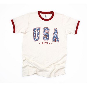 Simply Sage Market Women's USA Varsity Stars Short Sleeve Ringer Tee - 1 of 3