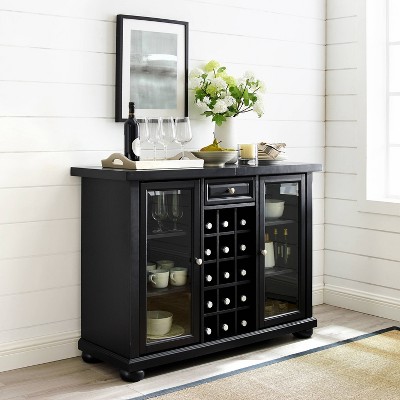 Alexandria Classic Black Sliding Top Bar Cabinet with Beveled Glass