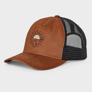 Men's 5 Panel Mesh Back Sun Art Baseball Hat - Goodfellow & Co™ Brown - 1 of 4