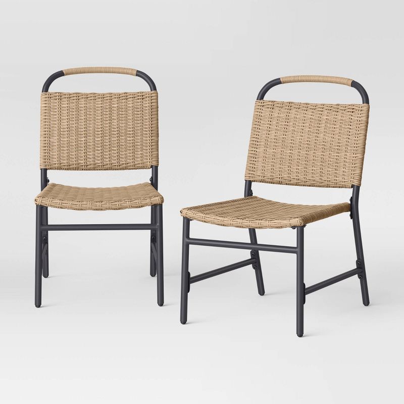 2pc Popperton Arched Wicker Outdoor Patio Dining Chair Armless Chair Black - Threshold&#8482; designed with Studio McGee, 1 of 9