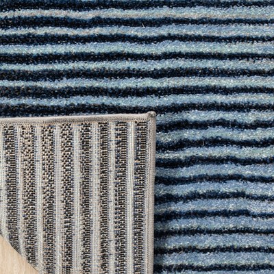 Square Blue Stripe Hand-knotted Synthetic Area Rug