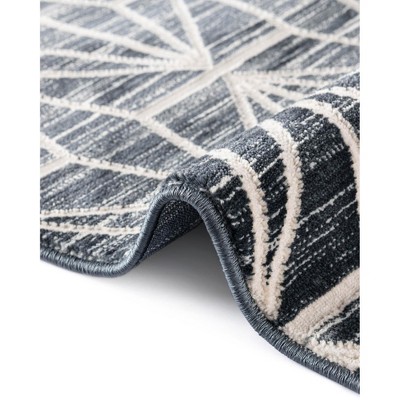 Navy Blue Geometric Indoor Runner Rug, Easy Care & Stain-resistant