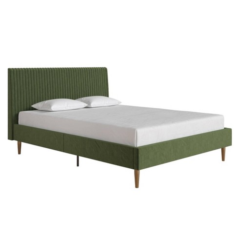 Mr. Kate Queen Daphne Upholstered Bed with Headboard Olive Green: Velvet Texture, Wood Frame, No Box Spring Needed - image 1 of 4