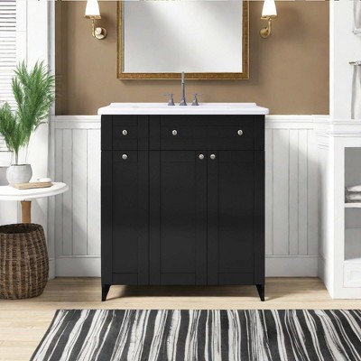 NicBex 30" Bathroom Vanity with Sink, Bathroom Cabinet Storage with 1 Double-tier Deep Drawers and 2 Cabinet Doors with Shelf for Bathroom, Black