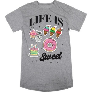 "Life Is Sweet" Treat Stickers Women's Crew Neck Short Sleeve Night Shirt - 1 of 2