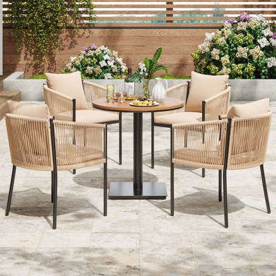Maggift Patio Seating Sets, Outdoor Dining Set for 5, Patio Table and Chairs Set for Lawn, Deck Backyard, Poolside, Beige, 18.9"*24.6"*30.5"